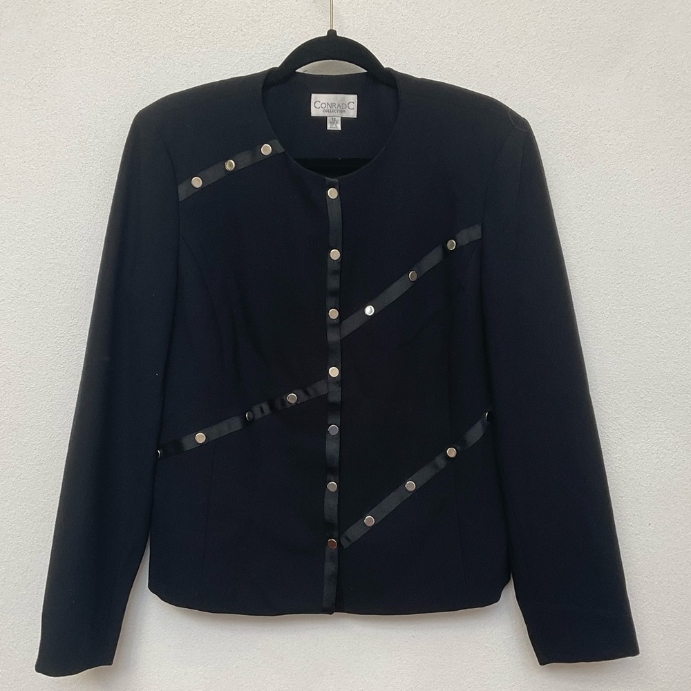 Conrad C Collection Black Metallic Snap Trim Jacket Size 12 Formal Event